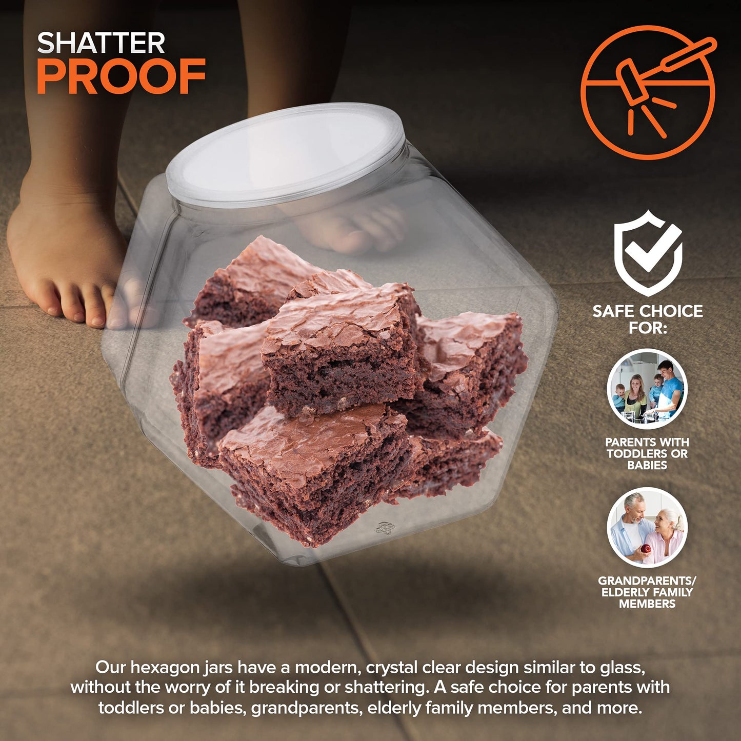 129 Oz Hexagon Cookie Jars with Lids ( 2 Pack) Wide Mouth Plastic Jars with Lid Reusable & Recyclable Shatterproof Jars Clear Plastic Jars for Cookies, Candy, Laundry Detergent Pods Stock Your