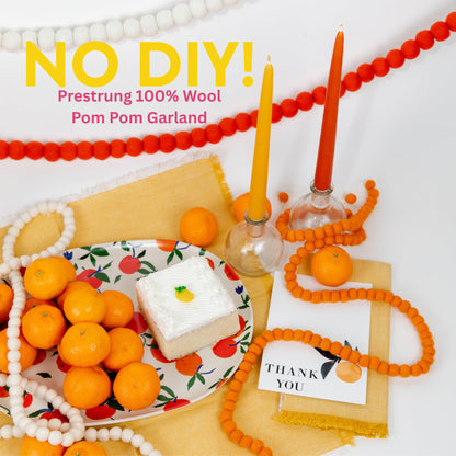 Large Felt Ball Garland, 9 Feet Orange Wool Pom Pom Garland 128 Handcrafted Pure Sheep Wool Felt Balls Prestrung for Christmas Tree Hanging Decor, Halloween Banner, and Orange Party Decor
