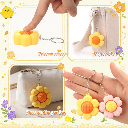 Kenning 24 Pcs Flower Clicker Fidget Keychain Bulk 3D Printed Daisy Sensory Fidget Toys for Adults Stress Relief Flower Keychains for Teacher Appreciation Gifts Birthday Party Favors Coworker Gifts