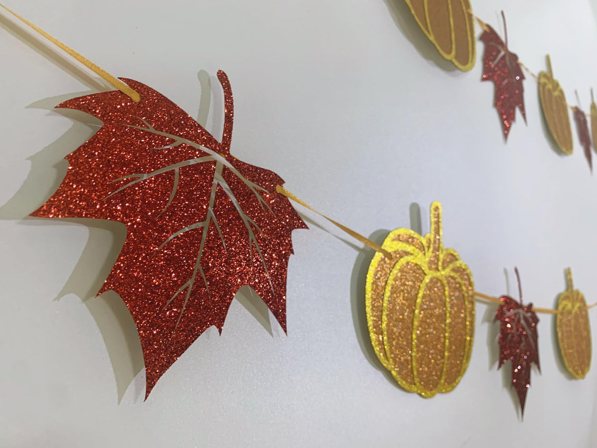 Tinbax Fall Decorations Home Thanksgiving decor - Pumpkin and Maple Leaves Sign Fall Autumn Harvest Garland Hanging Bunting Banner(Pre-Strung)