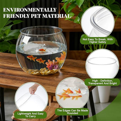 Geelin 3 Gallon Plastic Fish Tank Large Bowl Shatterproof with Crystal Clear Clarity for Terrarium, Flower Vase Centerpiece Gift for Fish Lovers (Round)