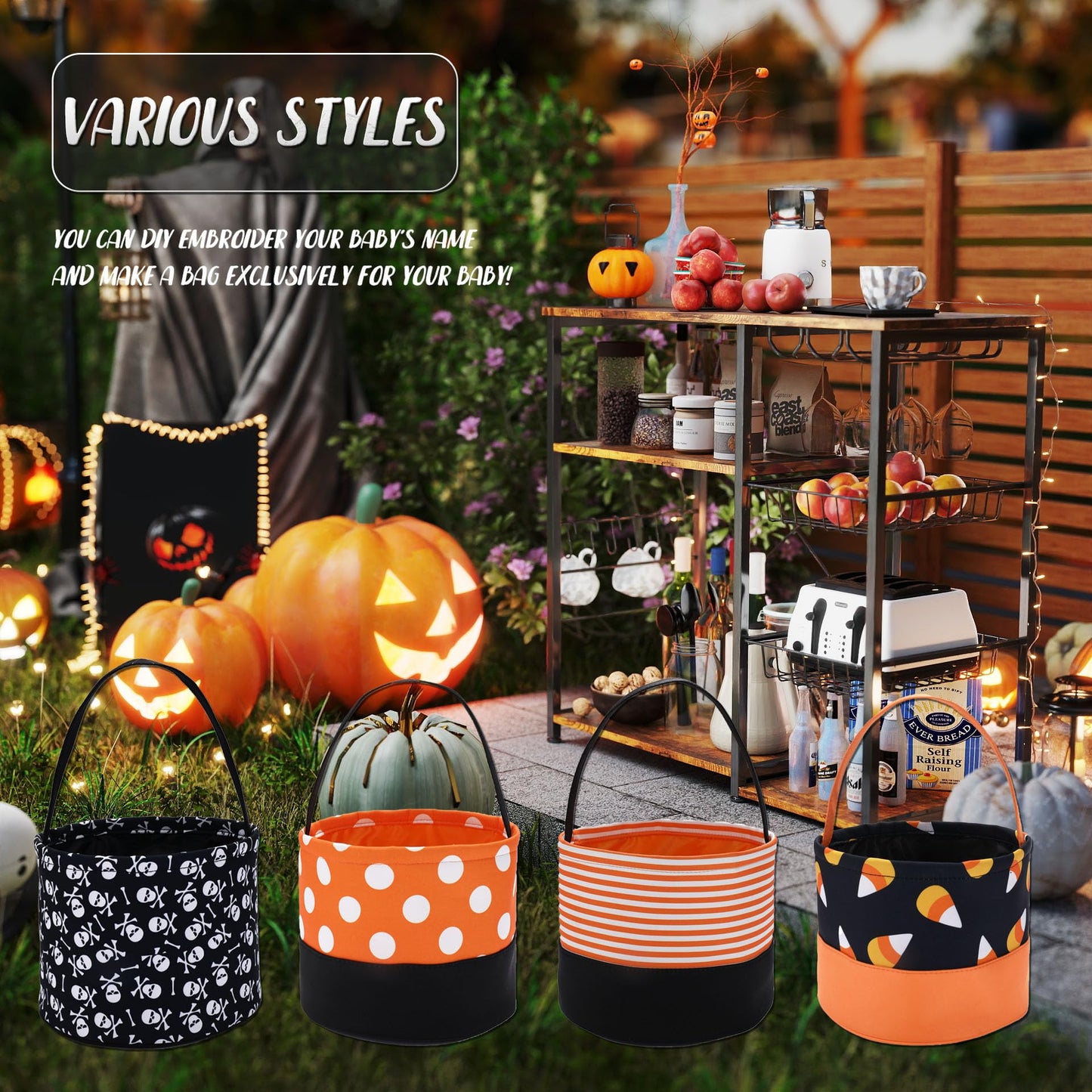Halloween Candy Basket for Kids, Trick or Treat Bucket Boo Spooky Small Baskets for Girls/Boys Gift Baskets (Polka Dot)