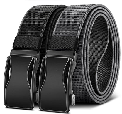 BULLIANT Mens Ratchet Belt Reversible,Web Nylon Casual Belt for Gift Men Golf Hiking Pants Jeans 2 In 1(Black/Gray,30"-36" Waist Adjustable)