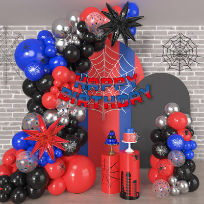 162Pcs Black Red and Blue Balloon Arch Garland Kit, Spider Theme Party Decorations with Star Foil Balloons Happy Birthday Banner for Man Boy Kids Spider Baby Shower Birthday Party Decor Supplies