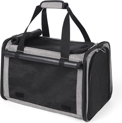 YUDODO 25 lbs Lightproof Soft Sided Large Cat Carrier for Small Dog Pet Airline Approved Travel Bag Puppy Carriers with Side Pockets & Reflective Mesh, Foldable Portable for Outdoor Car Grey