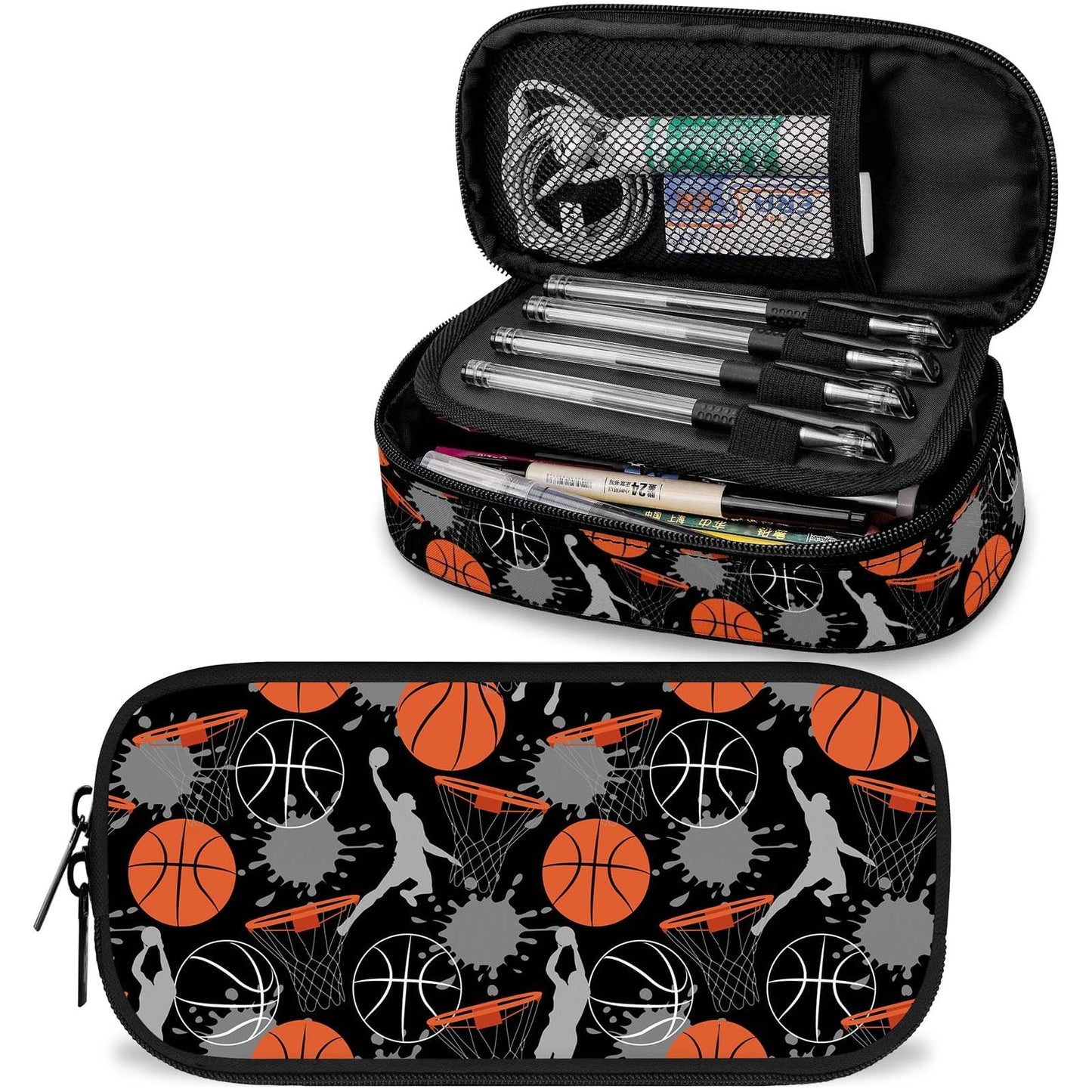 Basketball Large Pencil Case Big Capacity Pencil Pouch for Boys Girls Teen Women Men Adult, Portable Kids Pencil Bag with Zipper, Stationery Storage Pen Bag for School Supplies Office Organizer