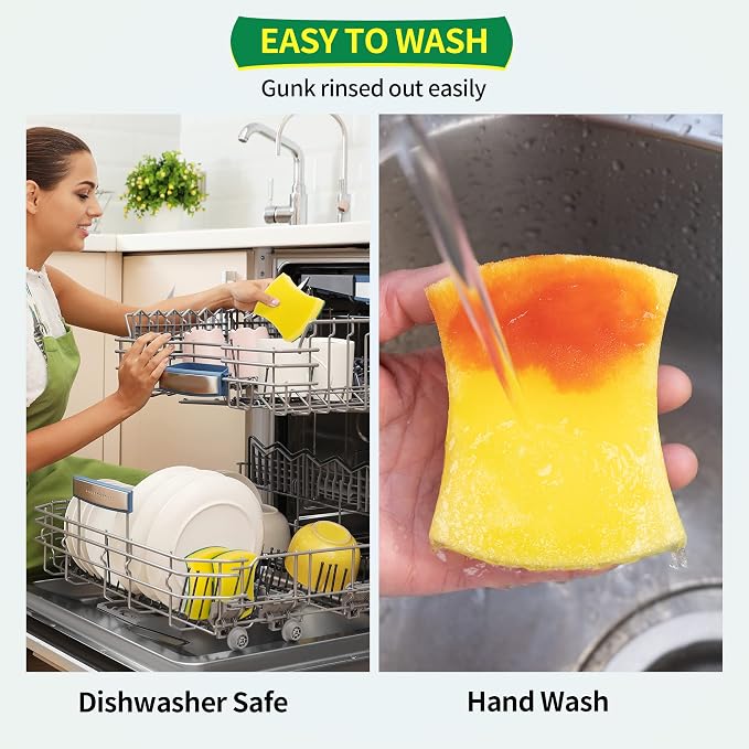 Sponges Kitchen, Heavy Duty Dish Sponge 24 Pack, Scrub Cleaning Sponge for Dishes, Non-Coated Cookware, Sink & Countertops, Multipurpose Cleaning Supplies for Home, Kitchen & Bathroom