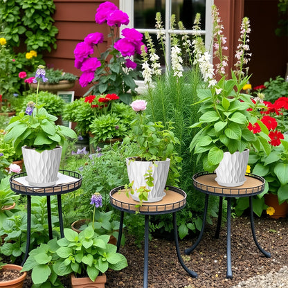 zople 6 Pack 7 Inch Plant Pots with Drainage and Saucers, White Plastic Flower Pots for Indoor and Outdoor Plants, Stackable Nursery Planters for Houseplants and Herbs, White
