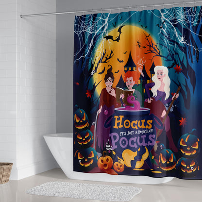 Apear1 4Pcs Halloween Shower Curtain Set Hocus Pocus Witch Shower Curtain for Halloween Bathroom Decor with Anti-Slip Waterproof Bathtub Bathroom Rugs Toilet Lid Cover, 12 Hooks (Witch)