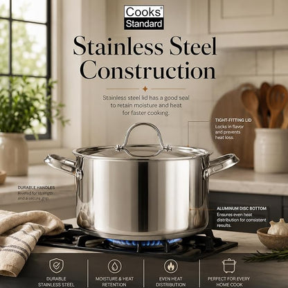 Cooks Standard Classic 6 Quart Stock Pot with Lid, Stainless Steel Dutch Oven