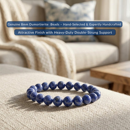 Cherry Tree Collection Dumortierite Beaded Bracelet – Genuine 8mm Gemstone Stretch Bracelet for Men & Women – Handmade Crystal Bracelet - (Dumortierite - S)