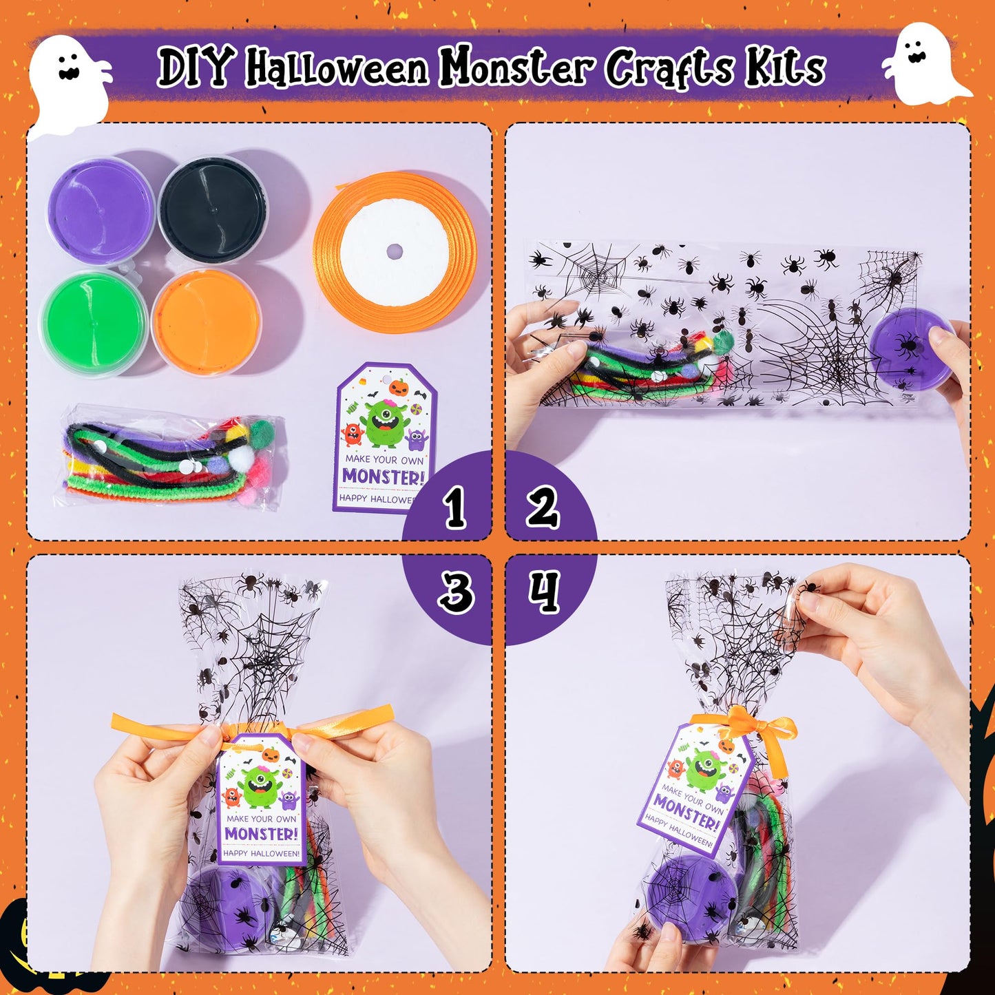 Haooryx Halloween Air Dry Clay Craft Kit - 16 Packs Cute Monster Pumpkin DIY Magnet Keychain Ornament Art Craft Bulk with Gift Bag for Classroom Exchange Gift Student Reward Halloween Party Favors