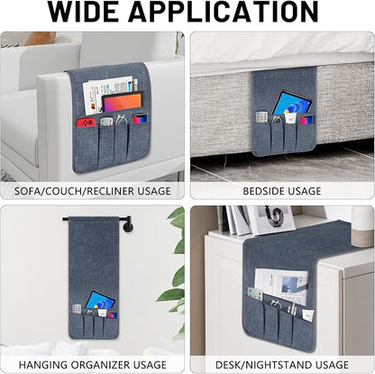 Couch Armrest Remote Control Holder, Couch Caddy Gifts for Seniors Bed Caddy Tv Remote Holder with 5 Pockets for Key Glasses Phone Magazine Holders