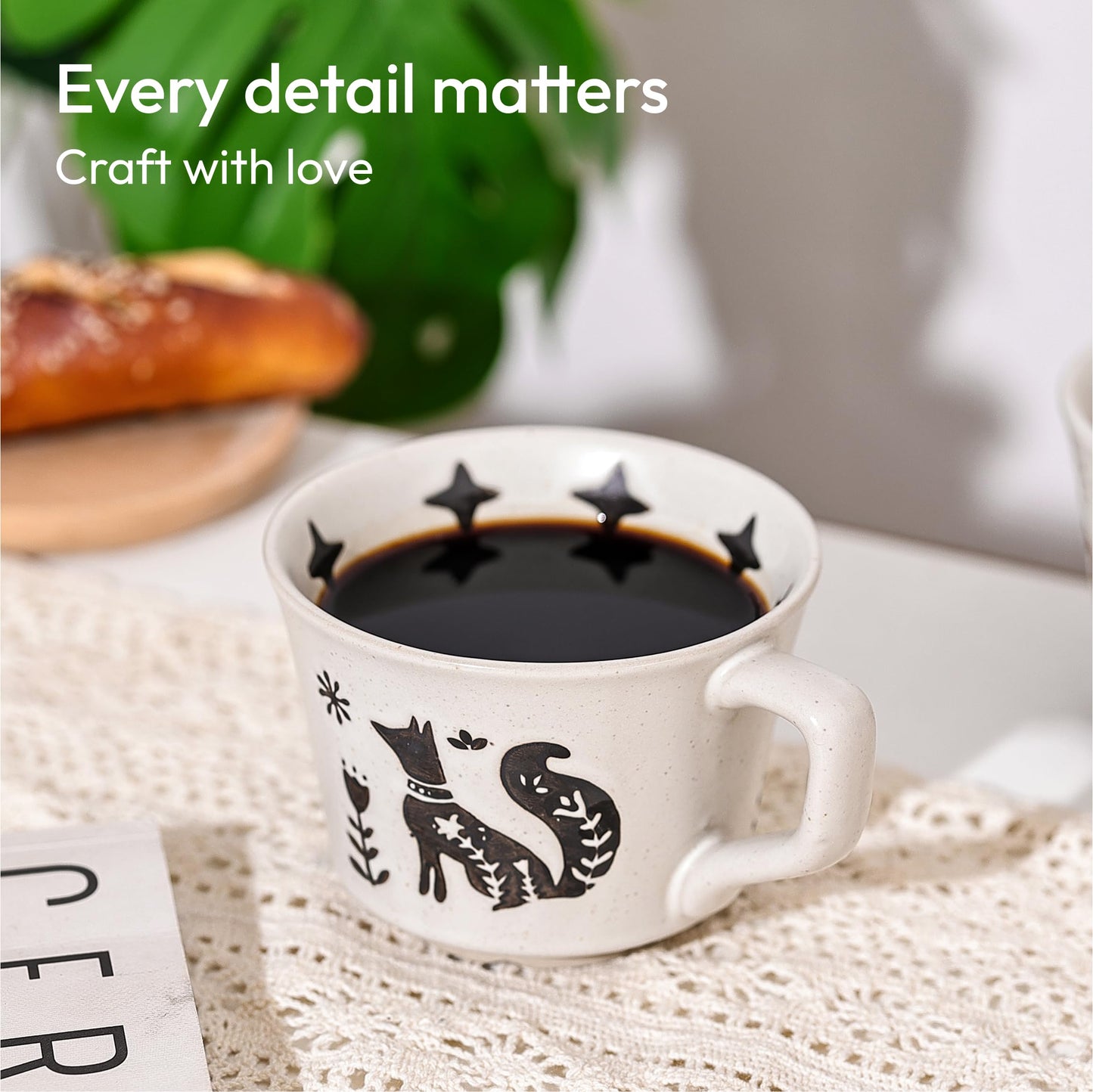 LINVIA Ceramic Coffee Mug, 11 oz Small Novelty Unique Teacup with Handle, Stoneware Cup for Tea Mocha Latte Cappuccino (Fox)