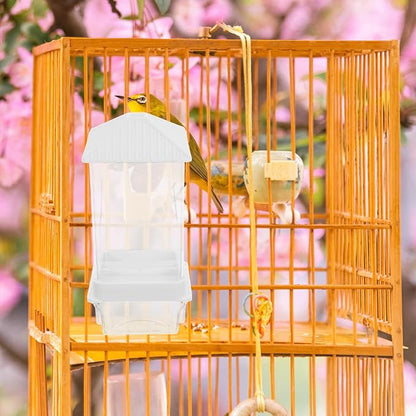Cabilock Automatic No-Spill Bird Feeder with Anti-Splash Design White Pet Bird Feeding Station and Seed Container for Small Parrot Species