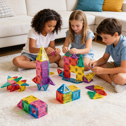 orientfire 34 PCS Mini Magnetic Tiles with Metal Storage Box,Magnetic Building Tiles,STEM Approved Educational Travel Magnetic Tiles for Kids Ages 3-8 Christmas Birthday Gifts