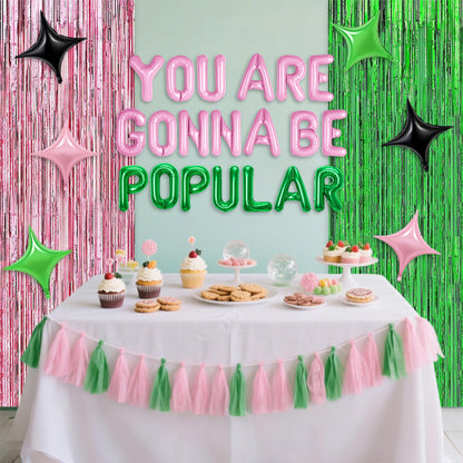 LaVenty You're Gonna Be Popular Balloon Banner for Witch Birthday Party Pink and Green Princess Witch Party Decorations