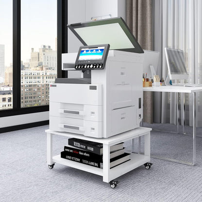 Natwind 2 Tier Laser Printer Stand,23.6''x23.6'' Large Printer Table,Copier Stand with Wheels, Heavy Duty Rolling Printer Cart with Paper Storage Shelf for Home Office (White)