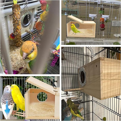 PINVNBY Wooden Bird Nesting Box with Transparent Visual Window,Parakeet Nest Breeding Box with Detachable Board Acrylic Cockatiel House for Budgie Lovebird Conure Parrot (L)