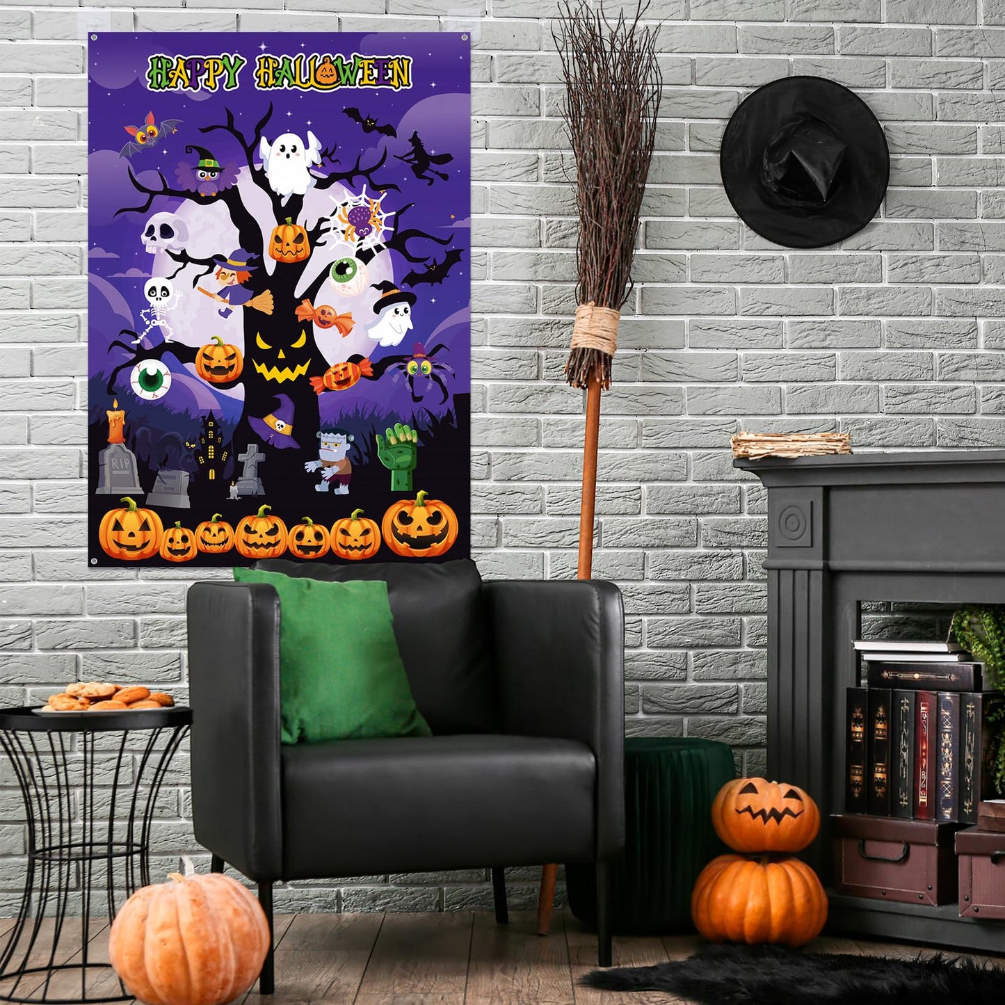 MiniInflat Halloween Felt Board 3.4FT 36 Pcs Happy Halloween Felt Story Board Dead Tree DIY Craft Project Scary Pumpkin Ghost Hanging Ornament Decor Storytelling for Trick or Treat Gift (36, Tree)