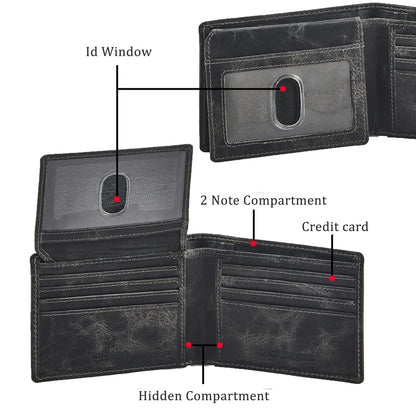 Wallet for Men Slim RFID Blocking Leather Bifold Minimalist 2 ID Windows Gift Box Carteras Para Hombres (DISTRESSED, ANTHRACITE)