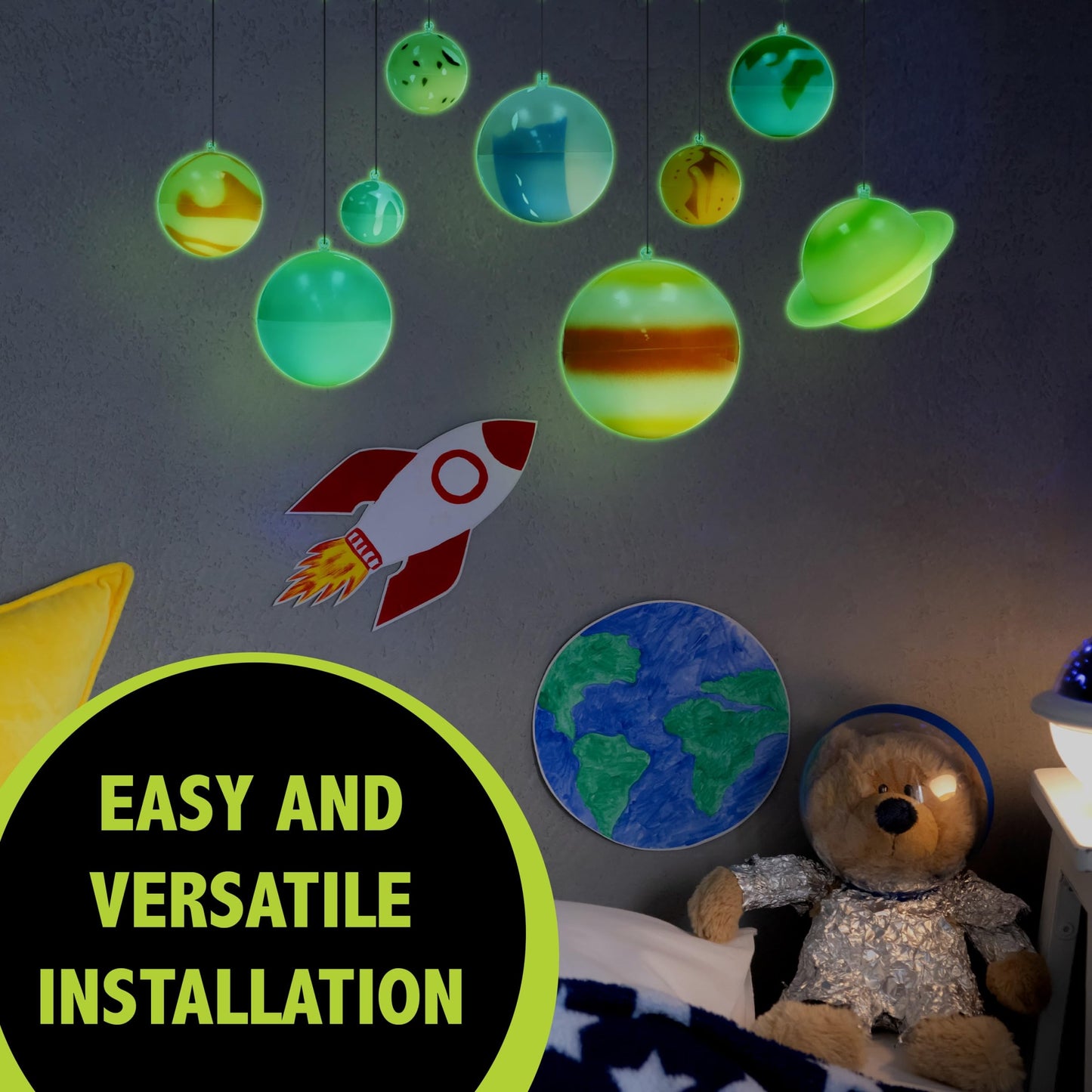 Great Explorations, 3-D Solar System Glow In The Dark Ceiling Hanging Kit 3D Planets and Star Stickers Create the Milky Way Teach Science STEM