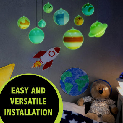 Great Explorations, 3-D Solar System Glow In The Dark Ceiling Hanging Kit 3D Planets and Star Stickers Create the Milky Way Teach Science STEM
