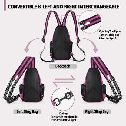 Geestock Convertible Sling Bag for Women Men, 12.6" Crossbody Sling Backpack with Headphone Hole Fit 7.9" Tablet, Lightweight Chest Bag Daypack Crossbody for Travel Sport Hiking & Commute,Purplishred