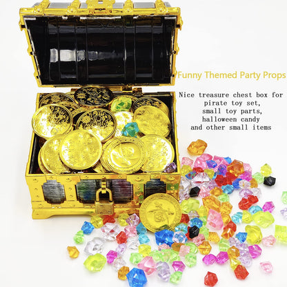Dronside Kids Golden Frame Pirate Treasure Chest with Lock and Key, Treasures Collection Storage and Decorative Box for Kids Birthday Pirate Party Favors