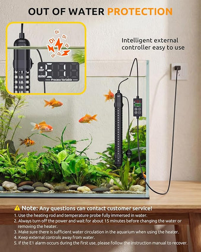 SEAOURA Small Aquarium Heater, 150W Fish Tank Heaters for 15-30 Gallon, Submersible Turtle Heater with LED Controller, Safety Protection & Auto Power-Off, Saltwater Freshwater
