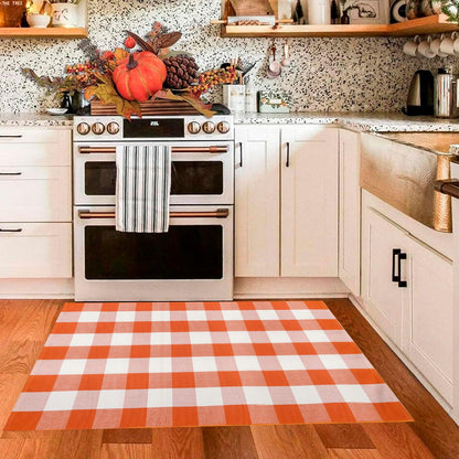 WAYYE Buffalo Plaid Outdoor Rug 3x5 Ft Orange and White Checkered Area Rug Halloween Washable Doormats Fall Indoor Outdoor Rugs for Layered Front Door Mats, Porch, Entryway, Kitchen, Farmhouse