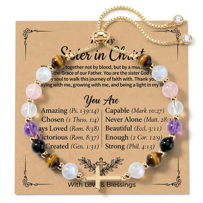Aghfacy Christian Gifts for Women Cross Bracelet Natural Gemstone Crystal Bracelet Gold Cross Charm Confirmation Gifts for Teen Girls Easter Basket Stuffers Adjustable with Message Card