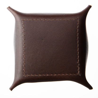 USA Handmade Premium Leather Valet Tray, Jewelry Organizer With Brass Rivets (Dark Walnut Brown, Mini)