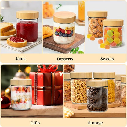 TBWIND 12 Pack 16oz Glass Jars with Bamboo Lids, Spoons, Airtight Overnight Oats Containers, Salad& Yogurt Storage, Mason Jars for Snacks, Spices, Meal Prep – Reusable