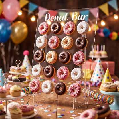 Vicenpal 1 Pack Large Donut Wall Display Stand Holds 50 Donuts Clear Acrylic Board Display Reusable Bagels Holders for Party Wedding Baby Shower Birthday Holiday Festival Decor, 22" L x 8" W x 28" H