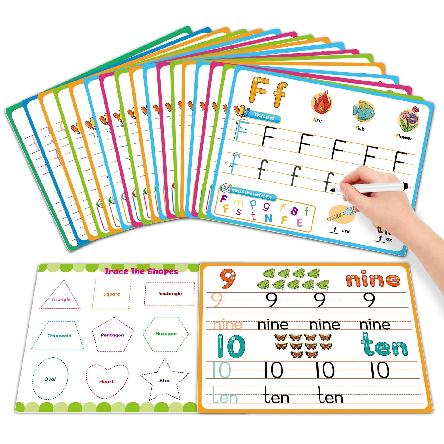 PraxiKidy Alphabet Number Shapes Flash Cards,Handwriting Practice Writing Tracing Phonics Preschool Kindergarten Toddler Learning Activities Homeschool Classroom Autism Educational Toys ABC Letter