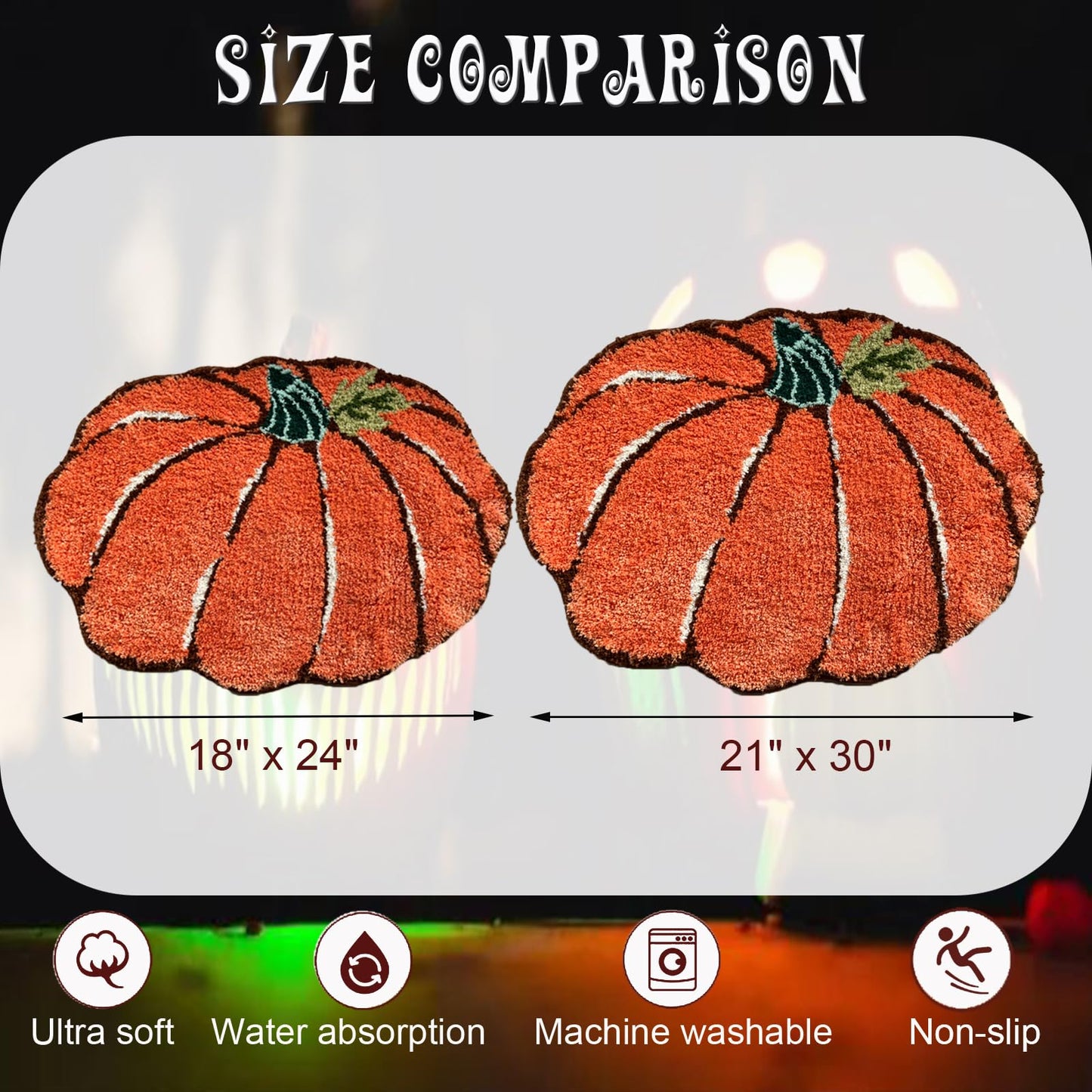 YRXRUS Halloween Pumpkin Bathroom Rugs, Ultra Soft Pumpkin Shaped Bath Mat, Machine Washable Orange Bath Rugs, Living Bedroom Kids for Halloween Room Decor Area Rugs, Large 21 x 30 Inch