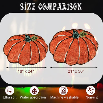 YRXRUS Halloween Pumpkin Bathroom Rugs, Ultra Soft Pumpkin Shaped Bath Mat, Machine Washable Orange Bath Rugs, Living Bedroom Kids for Halloween Room Decor Area Rugs, Large 21 x 30 Inch