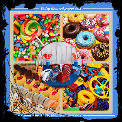 Gilprop 16 Pcs Spider Birthday Party Favor Boxes Spider Gifts Goodie Treat Boxes with Handles 6.3 x 3.23 x 3.74 Inches Double Sided Printed Gable Candy Bag for Party Supplies, 6 Style
