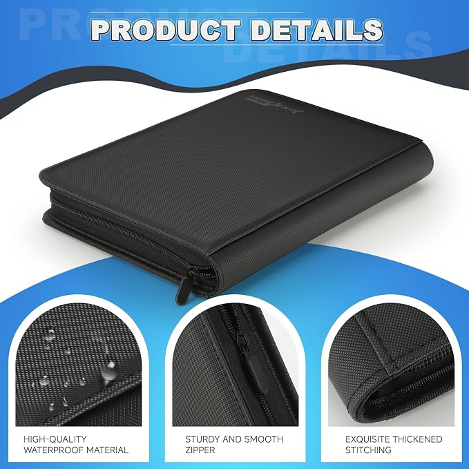 Trading Card Binder, Card Binder 9 Pocket, Premium Card Collection Binder with 576 Pockets, Zippered PU Leather Collector Album, Display Design Card Folder for MTG, TCG & All Sports Trading Cards