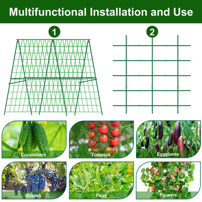 2 Packs 48" x 48" Foldable Cucumber Trellis for Raised Bed- A-Frame Garden Trellis for Climbing Plant Outdoor with Climbing Net & Plant Support Clip for Outdoor Plants Zucchini Vegetables Flowers