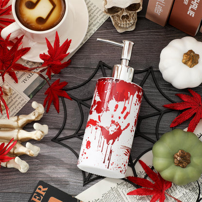 JarThenaAMCS Halloween Soap Dispenser Bloody Handprint Glass Dispenser with Pump Refillable Liquid Soap Container for Home Kitchen Bathroom Countertop