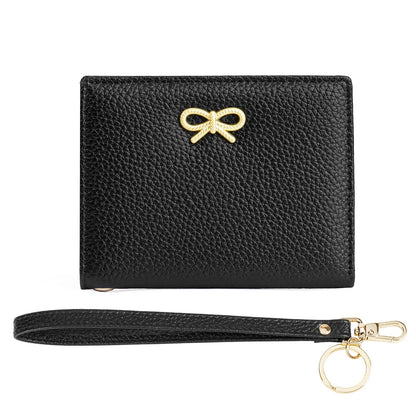 GOIACII Women's Small Bifold Cute Bow Wallet Rfid Blocking Ladies Card holder Wristlet with Zipper Coin Pocket Black