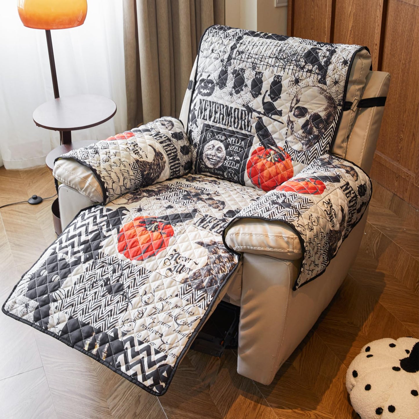 EVENHUG Halloween Sofa Cover for Festival Home Decorations Slipcover Furniture Protector Washable Couch Cover with Non Slip and Elastic Straps for Kids Pets Dogs (Recliner)
