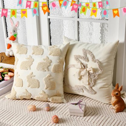 Moucuny 2 Pcs Halloween Decorations Pillow Covers 18x18 Embroidery Tufted Cute Ghost Throw Pillow Covers Halloween Embroidery Home Decoration Cotton White Pillowcases Decor for Couch Sofa Bed Bedroom