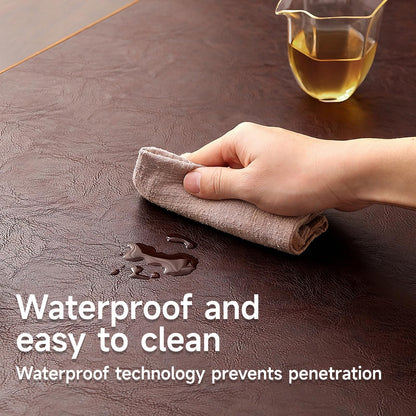 Double-Sided Faux Leather Table Runner, Brown & Coffee Reversible, Waterproof Heat Resistant Non-Slip Wipeable Oil-Proof Tablecloth, for Dining/Coffee/TV Stand/Dresser 13x72 inch