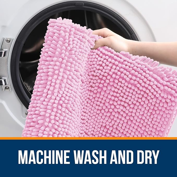 OLANLY Bathroom Rugs 32x20, Extra Soft Absorbent Chenille Bath Rugs, Rubber Backing Quick Dry, Machine Washable Bath Mats for Bathroom Floor, Tub and Shower, Home Decor Accessories, Pink