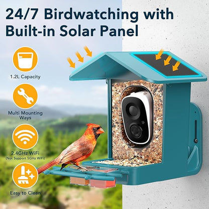 PeckCam® Bird Feeder with Camera Solar Powered, AI Identify & Auto Capture with 32GB Card, 2K HD Live Video Smart Bird Feeder Camera Instant Notifications in Backyard, Gift for Bird Lovers