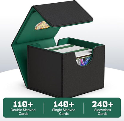 ZLCA MTG Commander Deck Box, Card Deck Box for Trading Card, Holds 110+ Double Sleeved Cards Fits for TCG CCG Magic Cards with 2 Dividers (Black & Green)