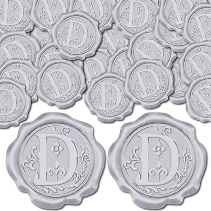 CRASPIRE 50Pcs Letter D Wax Seal Sticker Alphabet Initial Silver Vintage Self Adhesive Seal Stickers Sealing Label Decal for Envelope Invitations Gift Wrapping Wedding Birthday Cards Making Christmas